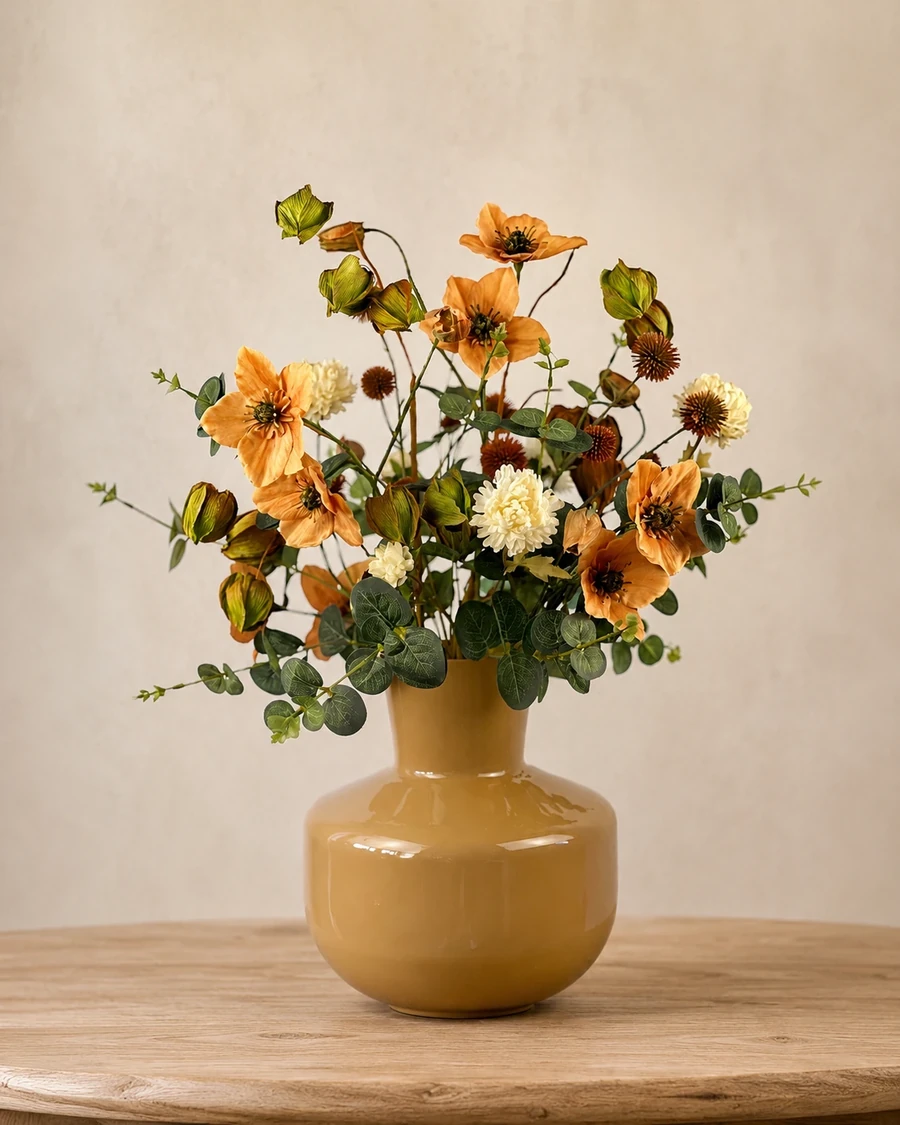 Solis boeket in een warme terracotta compositie
